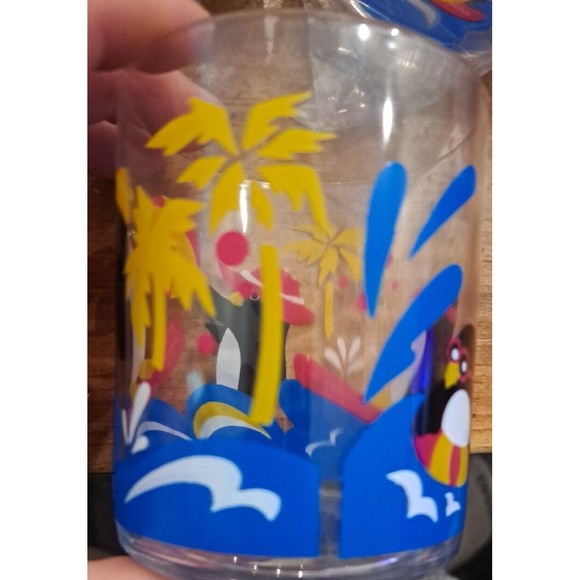 Vintage NIB 4 FUN  Penguin Beach Party POOL Home Style 14 OZ Acrylic Glass Cups - Picture 6 of 14